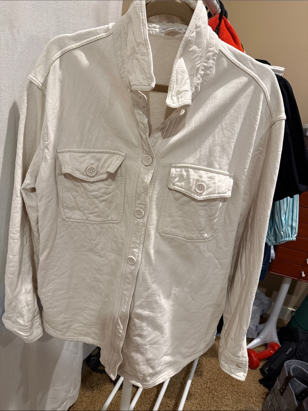 Good American Cream Button-Front Shirt Jacket